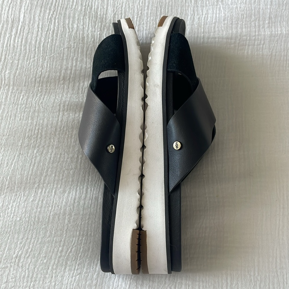 Ugg Kari Leather Slide Sandal Womens Black Slip On Open Toe Crisscross Strap 7 - Picture 7 of 15